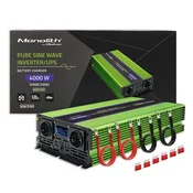 Qoltec Monolith napetostni pretvornik | Polnjenje baterij | UPS | 2000 W | 4000 W | 12 V do 230 V | Čisti sinus | LCD
