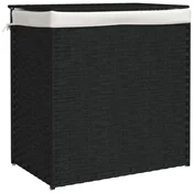 Vidaxl Košara za perilo z 2 predelkoma črna 53x35x57 cm poli ratan