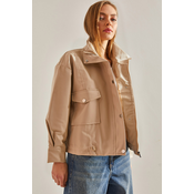 Bianco Lucci Womens Double Leather Jacket with Big Pockets