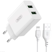 XO Wall charger L119 2x USB-A, Lightning cable, 18W (white)