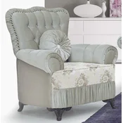 Casa Padrino luxury baroque armchair green gray/cream/dark brown - Living room armchair with pattern and rhinestones - Baroque style living room furniture - Luxury furniture in baroque style