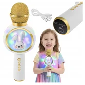 Usb baterija. 800mah bluetooth 5.1 sd karaoke mikrofon sa zvucnikom rgb led rabbit white