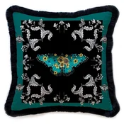 Casa Padrino luxury decorative pillow butterfly & flowers multicolored/black 45 x 45 cm - Printed velvet cushion with fringes - Luxury decorative accessories