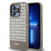 DKNY Etui DKNY usnje s potiskanim vzorcem Metalni logotip MagSafe za iPhone 15 Pro - rjavo