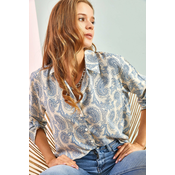 Bianco Lucci Womens Multi Leaf Patterned Viscose Shirt with Fold Sleeves.
