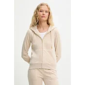 Pulover Juicy Couture ROBERTSON HOODIE ženski, bež barva, s kapuco, JCAP176G