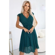374-8 POLINA Pleated dress with a neckline and ruffles - green