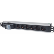 Intellinet 19 1.5U Rackmount 6-Way Power Strip - German Type, With Double Air Switch, No Surge Protection, 1.6m Power Cord (Euro 2-pin plug)