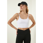 Happiness Istanbul White Thin Strap Knitted Sports Bra