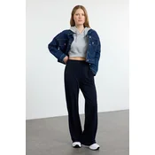 Trendyol Navy Blue Wide Leg/Relaxed Cut High Waist Flexible Trousers
