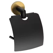 Držalo za toaletni papir LARISSA s pokrovom, črno/zlato mat - Črna - 136x148x123 mm - Sapho - LARISSA - 24 - Zlitina - Lepilo - Drugo - Nosilec toaletnega papirja - Krožni - 136 - 148 - 123 - 14