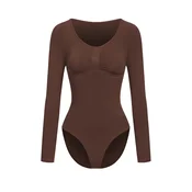 cfab Oblikovanje postave Bodysuit Sculpting Shapewear Longsleeve mit Slip rjava
