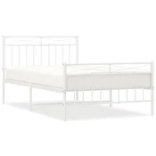Vidaxl Kovinski posteljni okvir z vzglavjem in vznožjem bel 107x203 cm