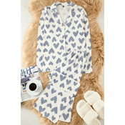 Trendyol Ecru 100% Cotton Leopard Heart Knitted Pajamas Set