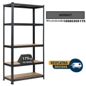 Polica metal-medijapan 180x75x30cm, 5x175kg antracit