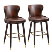 HOMCOM HOMCOM Komplet 2 visokih barskih stolčkov v industrijskem slogu z naslonom in podnožjem, usnjeni sedeži in lesene noge, vintage stolčki za kuhinjo in restavracijo, 52x53x101cm, (20745207)