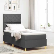 vidaXL LED Box Spring Postelja Temno siva 90 x 190 cm blago