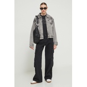 Traper jakna Desigual za žene, boja: siva, za prijelazno razdoblje, oversize