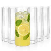 Northix Komplet 6 borosilikatnih kozarcev, 460 ml, rebrasti dizajn