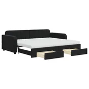 Greatstore Izvlečna dnevna postelja s predali črna 90x200 cm žamet
