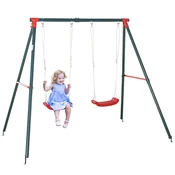 OUTSUNNY Dvojna gugalnica za otroke 3+ let s kovinsko konstrukcijo, vrtna gugalnica z nastavljivo vrvjo, zunanja igra, max 45 kg, 239x156x180 cm, zelena in rdeča