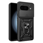 Oklepni ovitek MaX-Armor z obročem, kovinsko ploščico in zaščito zadnjih kamer za Google Pixel 9a - army black