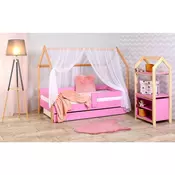 Krevet kucica sa fiokom i dušekom 160x80cm DOMEK - ROZE (bukva)