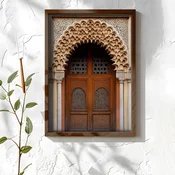 WallXpert uramljena MDF slika NAL048-46, drvena vrata pod klesanim lukom u mavarskom stilu, 35,5 x 47 cm