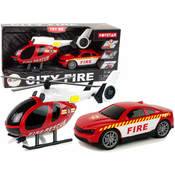 slomart LEAN TOYS Set vozil: Helikopter in gasilski avto na baterije z lučmi in zvokom
