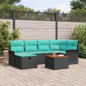 Vidaxl Vrtna sedežna garnitura z blazino 7 pcs Črna poli ratan
