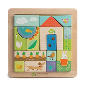 Lesene kocke Na vrtu Garden Patch Puzzle Tender Leaf Toys v okvirju z naslikanimi sličicami od 18 mes