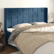 Greatstore Vzglavje z ušesi temno moder 203x16x118/128 cm žamet