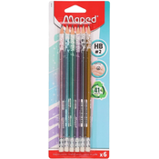 Grafitne olovke Maped - Glitter, HB, s gumicom, 6 kom