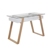 Livetastic PISALNA MIZA steklo, leseni material bela, barve hrasta