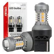AMIO LED žarnice STANDARD 7440 WY21W 3030 15SMD oranžne 12V 24V -04997