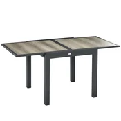 OUTSUNNY Raztegljiva miza za vrt, od 80/160x80x75 cm, miza za zunanjost raztegljiva za 6 oseb pravokotna iz aluminija s plastično ploščo, za patio, teraso, balkon in zunanjost, beige