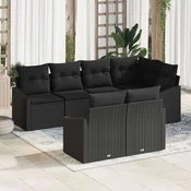 vidaXL vidaXL Vrtni kavč set 7 delov Črna Sintetični ratan, poliester blazine, (22065030)