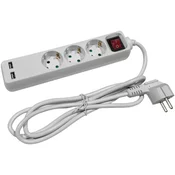 ENTAC 978284 Podaljšek 3 vtični s stikalom in 2x USB, 3 m