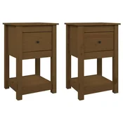 Vidaxl Nočna omarica 2 kosa medeno rjava 40x35x61,5 cm trdna borovina