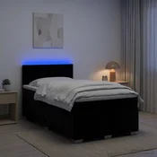 vidaXL Postelja s pomičnim okvirjem, vzmetnico in LED Črna Žamet