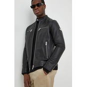 Usnjena jakna Karl Lagerfeld moška, črna barva