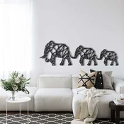 WallXpert metalni zidni ukras 5051, tri geometrijska slona u nizu, 60 x 19 cm, crni