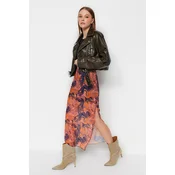 Trendyol Orange Patterned Maxi Length Lace Detail Tulle Stretch Knitted Skirt
