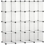 HOMCOM Mobilna modularna shramba za čevlje, prihranek prostora za notranjost, nosilec za čevlje z 16 kubičnimi predelki 30x30x30cm iz plastike PP in jekla, 125x32x125cm, prozorna