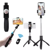 Selfie stick Techsuit K06 z Bluetooth daljincem in stabilnim stojalom, 360° rotacija, 70cm - črn