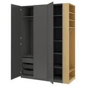 PAX/FORSAND Garderobni sestav, temno siva temno siva/imitacija hrasta, 170x60x236 cm