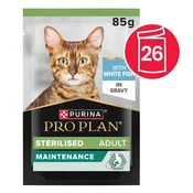 PRO PLAN Sterilised Maintenance vrečka za mačke bela riba v omaki 26 x 85 g