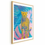 shumee Eksotični leopardji plakat - barvit portret geparda na ozadju tropskih listov