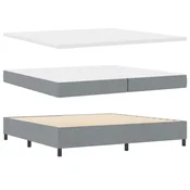 Vidaxl Postelja z vzmetnico z vzglavjem Svetlo siva 200 x 200 cm blago