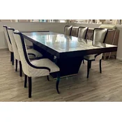 Casa Padrino Luxury Art Deco Dining Room Set Beige/Brown/Gold - 1 Extendable Dining Table & 6 Dining Chairs - Luxury Deco Dining Dining Room Furniture - Luxury Quality - Made in Italy